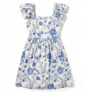 Mi Ami Blue White Toile Linen Blend Mini Dress Cottagecore Tie Back Summer Large